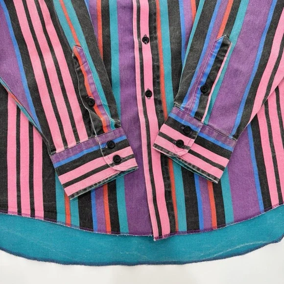 Vtg Wrangler Brushpopper Shirt 17 36 Western Rodeo Cowboy Pink Purple Teal 90s